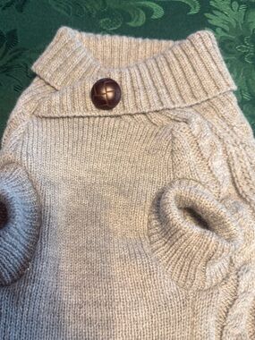 Soft grey Cable-Detail dogSweater with Button Collar